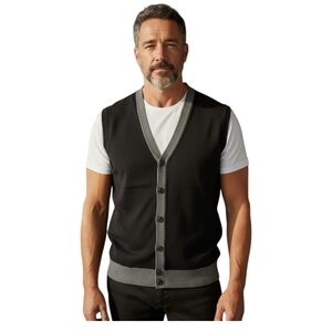 Kenneth Cole Reaction Sz. M Black/Gray‎ Cardigan Sweater Vest